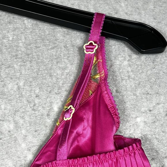 For Love & Lemons Lingerie Medium Teddy Pink Floral Cut Out Strappy Thong - Picture 8 of 11